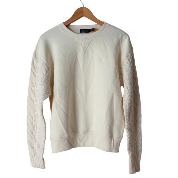 RARE Polo Ralph Lauren Cream Hybrid Sweater & Fleece Crewneck Sweatshirt, Small - Picture 5 of 16